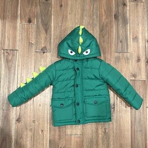 Little Me Dinosaur Alligator Puffer Hood Coat Fleece Lined Green Size 24 Months